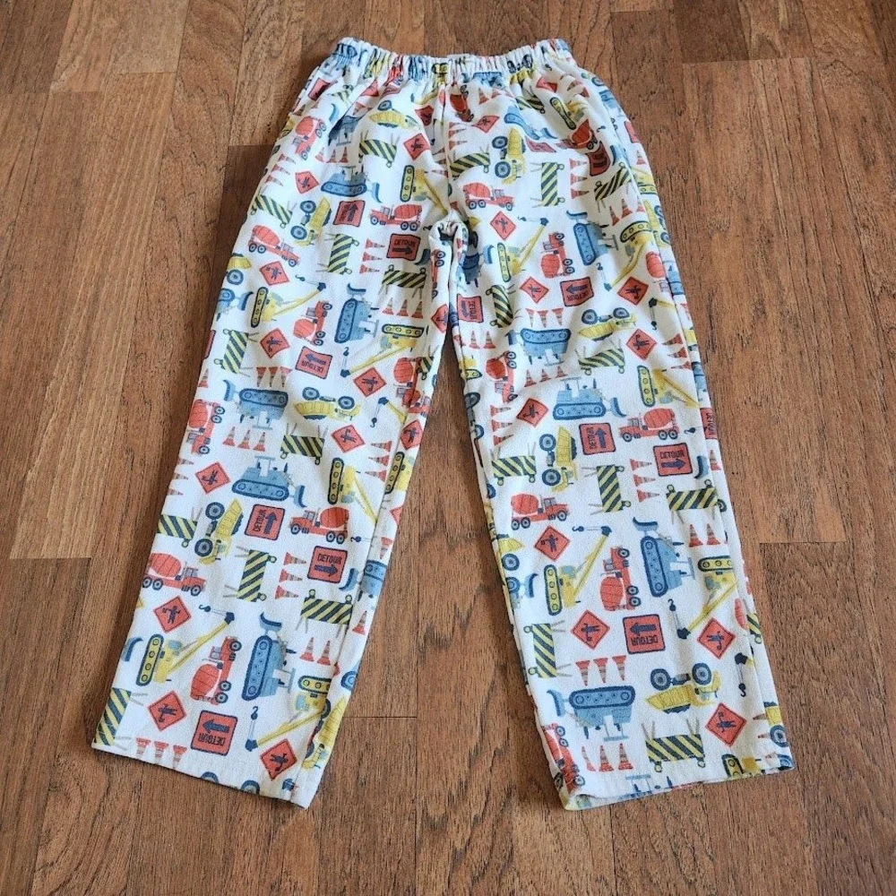 Carters Boys Construction Vehicle Fleece Pajama Pants White Yellow Size 7 627